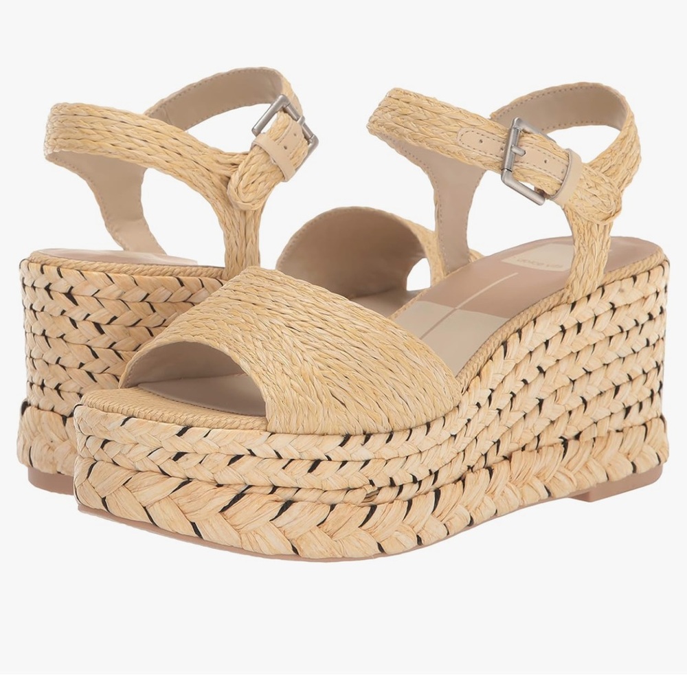Dolce Vita Women's Tiago Raffia Ankle-Strap Espadrille Platform Wedge
